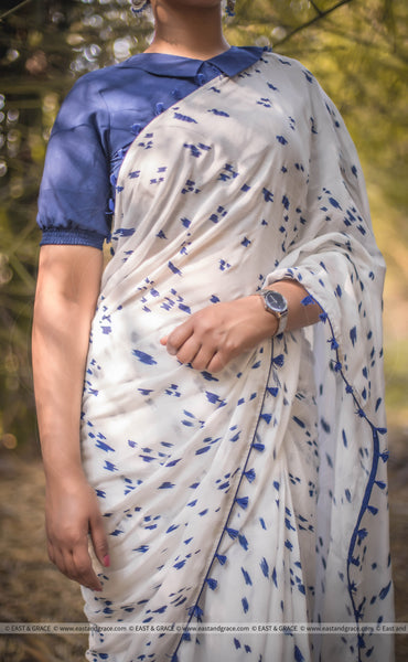 Ink Stain Muslin-Cotton Hand-painted Saree