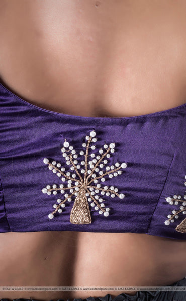 Purple Royale Satin Pearls Hand Embroidered Blouse