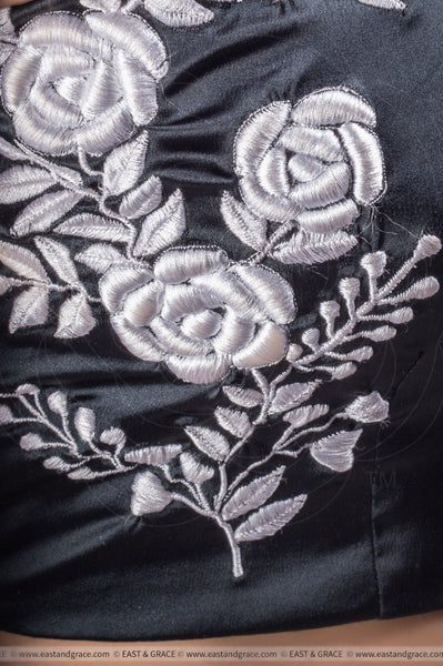 Ella Black Lycra-Satin Floral Embroidered Blouse