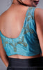 Gold Aviary Sea Blue Raw-Silk Hand Embroidered Blouse