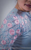 Mimi Light Blue Cotton-Satin Blouse with Floral Hand Embroidery