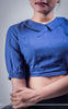 Ink Stain Blue Cotton-Satin Blouse With Bows