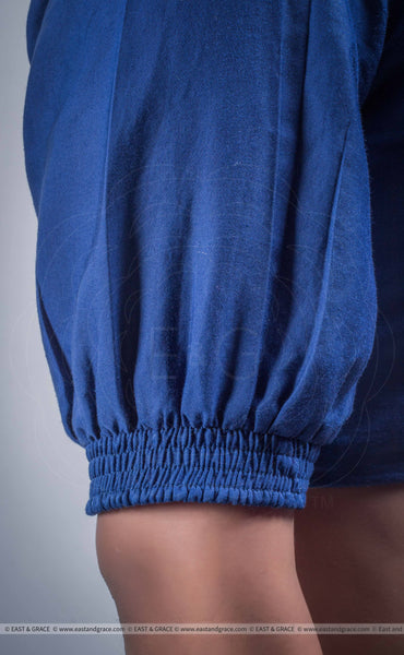 Ink Stain Blue Cotton-Satin Blouse With Bows