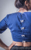 Ink Stain Blue Cotton-Satin Blouse With Bows