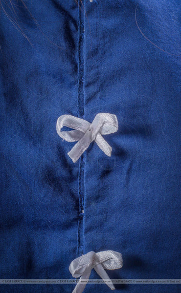 Ink Stain Blue Cotton-Satin Blouse With Bows