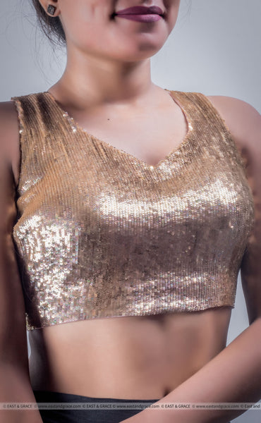Pink Marsh Sequin Encrusted Lycra-Satin Embroidered Blouse
