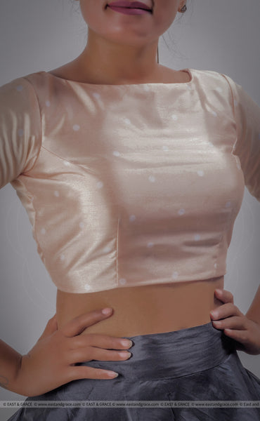 Pastel Orange Raw-Silk Blouse with Ribbon Embroidered & Printed Deer Motif