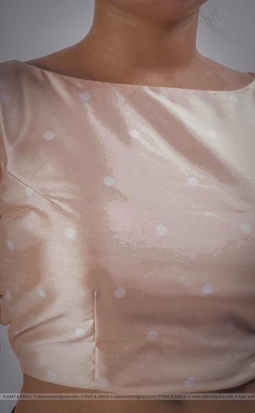 Pastel Orange Raw-Silk Blouse with Ribbon Embroidered & Printed Deer Motif