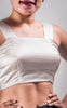 Magnolia White Pure Silk-Organza & Lycra-Satin Blouse with White Floral Embroidery