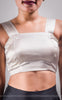 Magnolia White Pure Silk-Organza & Lycra-Satin Blouse with White Floral Embroidery