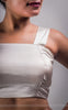Magnolia White Pure Silk-Organza & Lycra-Satin Blouse with White Floral Embroidery