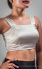 Magnolia White Pure Silk-Organza & Lycra-Satin Blouse with White Floral Embroidery
