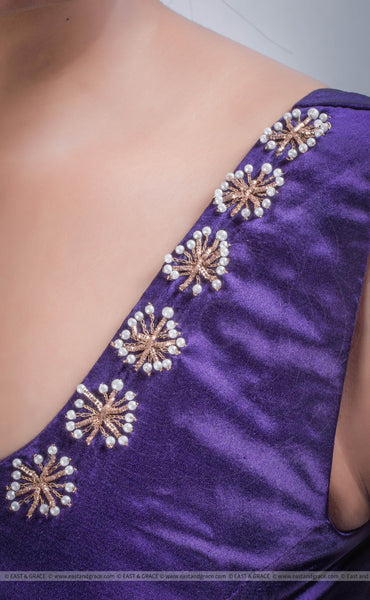 Purple Royale Satin Pearls Hand Embroidered Blouse