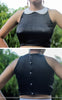 Black Satin Blouse with Pearl Encrusted Peter Pan Collar