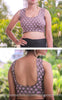 Charcoal Grey Frangipani Floral Raw Silk Blouse