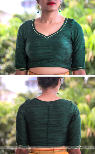 Dark Forest Green Raw Silk Blouse1