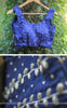 Navy Blue Pure Flat Chiffon Ribbon Embroidered Blouse