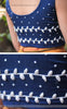Navy Blue Pure Flat Chiffon Ribbon Embroidered Blouse
