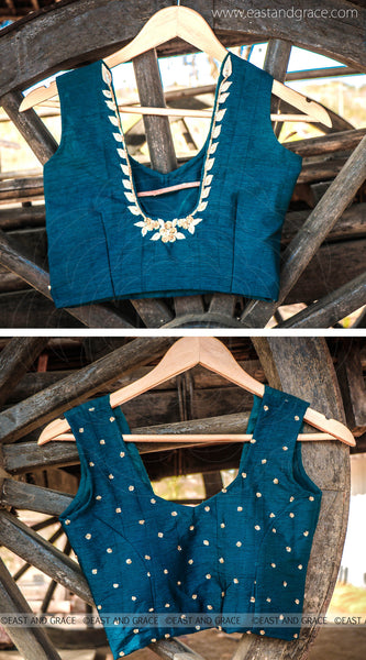Deep Sea Green Raw Silk Zari Embroidered Blouse