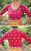 Fuchsia Pink Deer Embroidered Raw-Silk Blouse